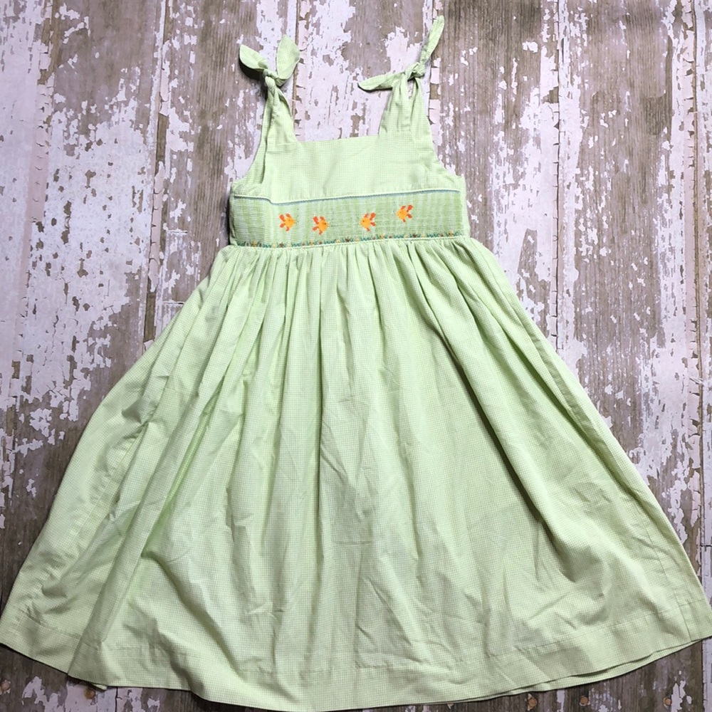 Green Gingham Smocked Goldfish Dress